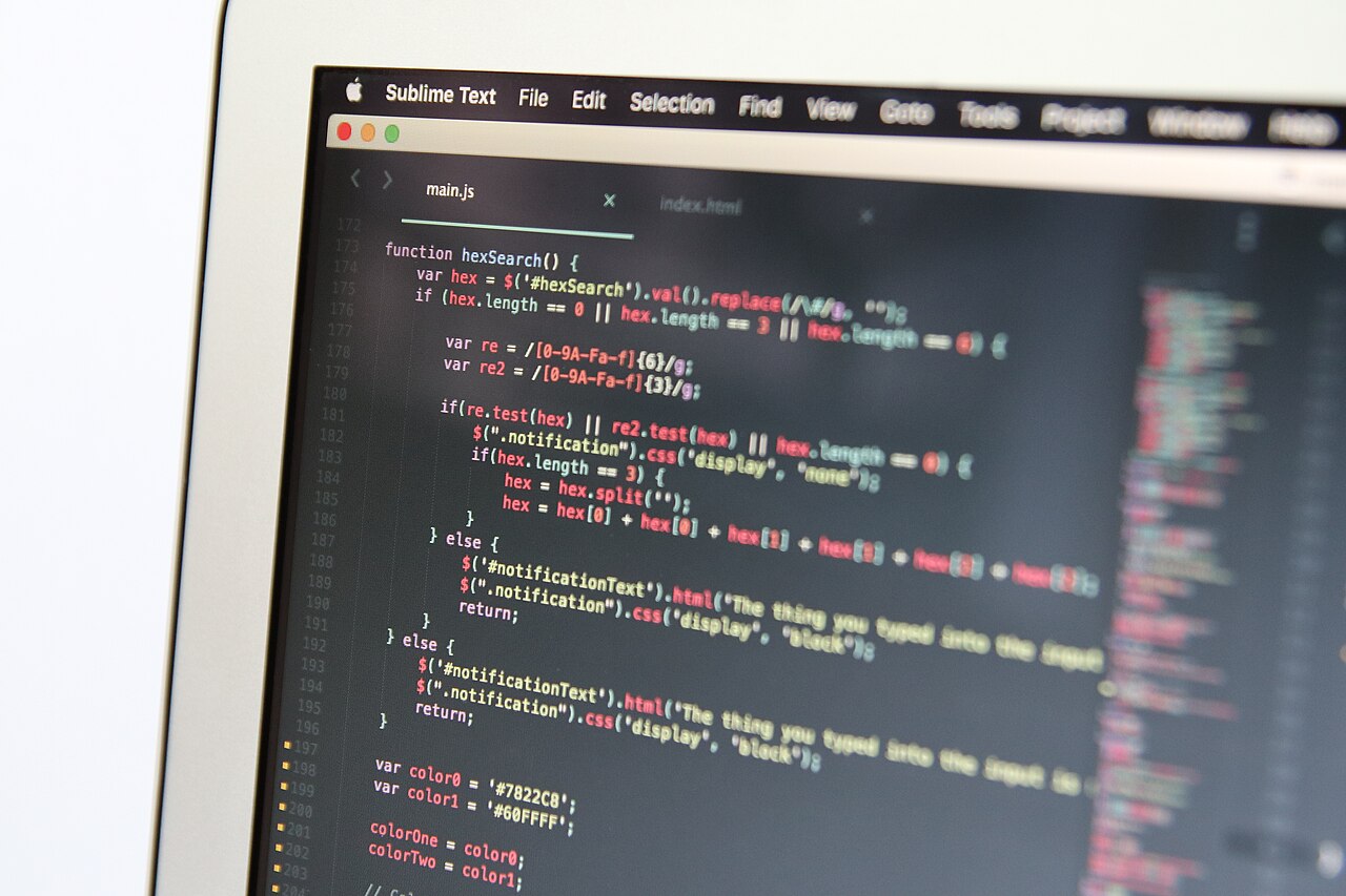 Close-up of colorful programming code on a laptop screen
